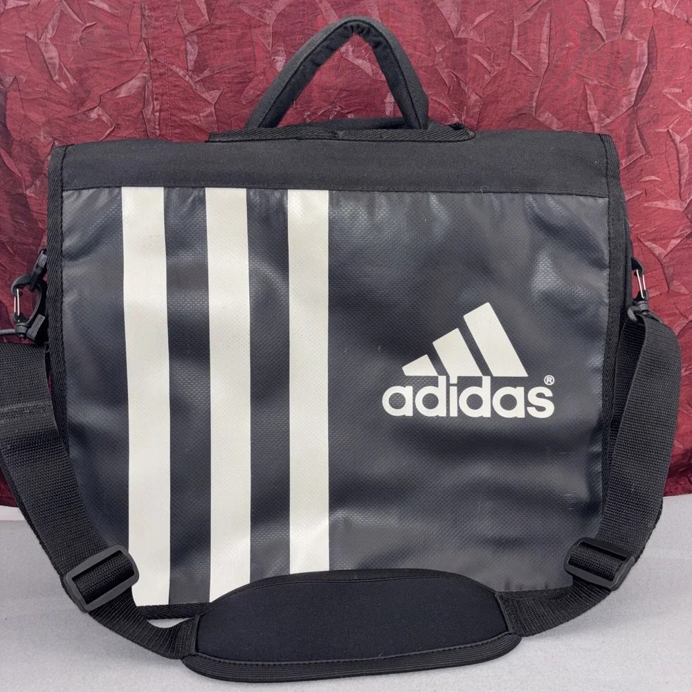 Vintage‎ Adidas Big Flap Laptop Briefcase White Logo 3 Stripes Travel Top Handle